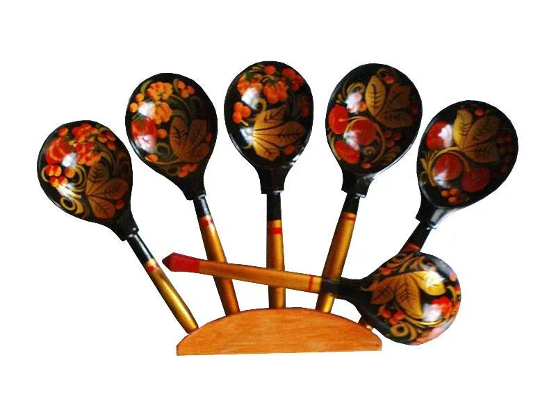 Веерные ложки «Пятерка» в хохломской росписи