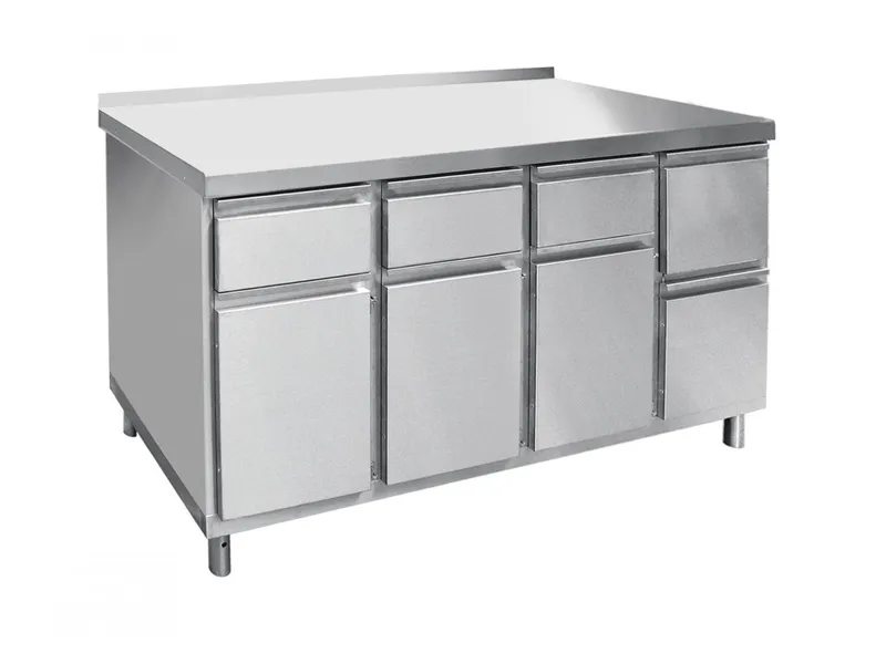 Стол для кофемашины, нерж.ст., 4 ящика + 4 шкафа, Размеры (ДхШхВ), 1402x758x908 мм