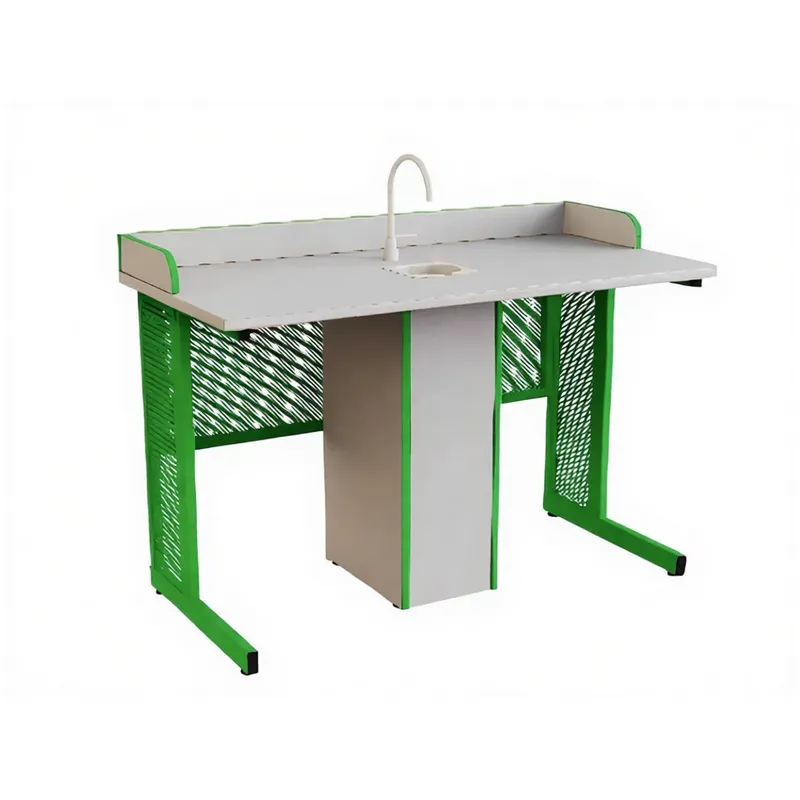 Стол ученический для кабинета химии/биологии прямоугольная труба с сантехникой и бортом ДСП