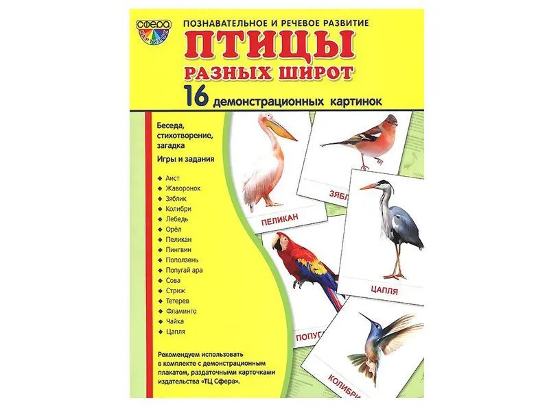 Демонстрационные картинки «Птицы разных широт» — 16 шт.