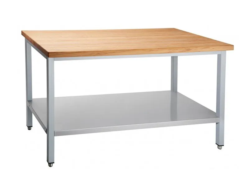 Стол кондитерский с деревянной столешницей, краш.каркас, 1 полка, 140х70х86 мм