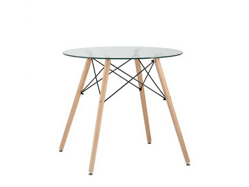 Стол круглый, стеклянный на дер. ножках