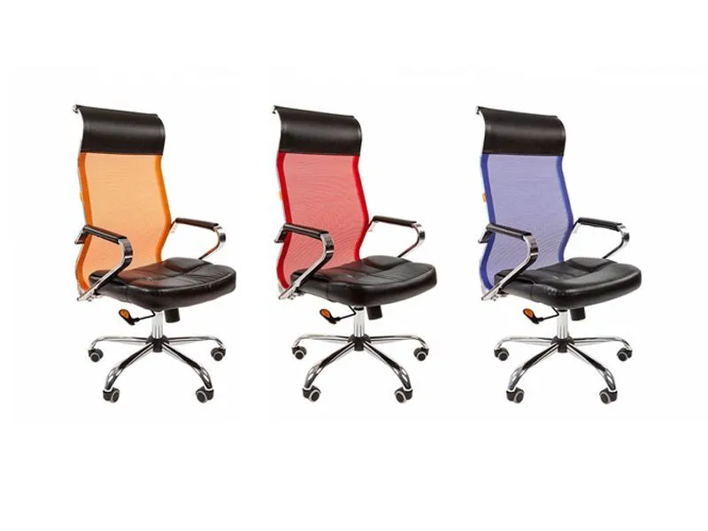 Кресло CHAIRMAN (экокожа, сетчатый акрил, хром.каркас), цвет черный