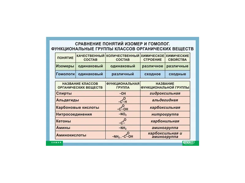 Таблица: сравнение понятий «изомер» и «гомолог»