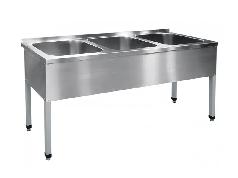 Ванна моечная, 3 секции, краш.каркас, 1770х600х860 мм