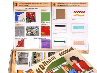 Коллекция промышленных образцов тканей, ниток и фурнитуры.