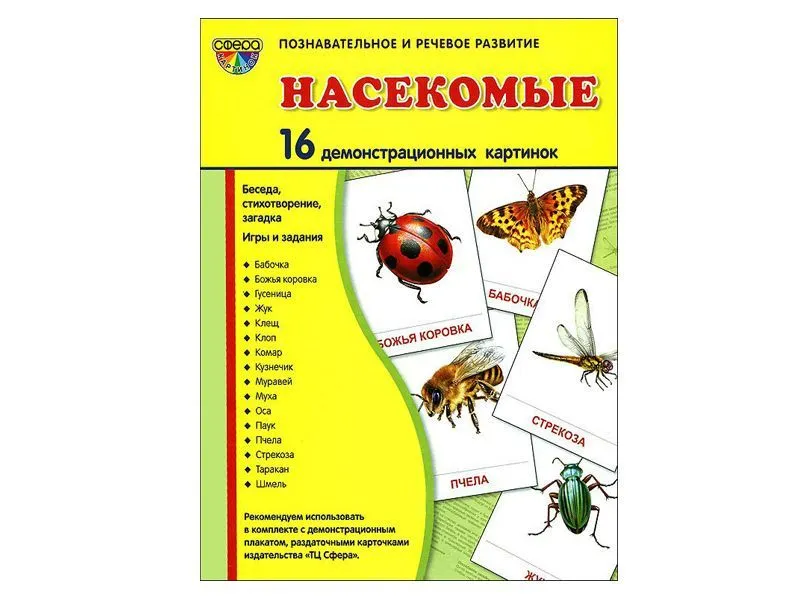 Демонстрационные картинки «Насекомые» для школы