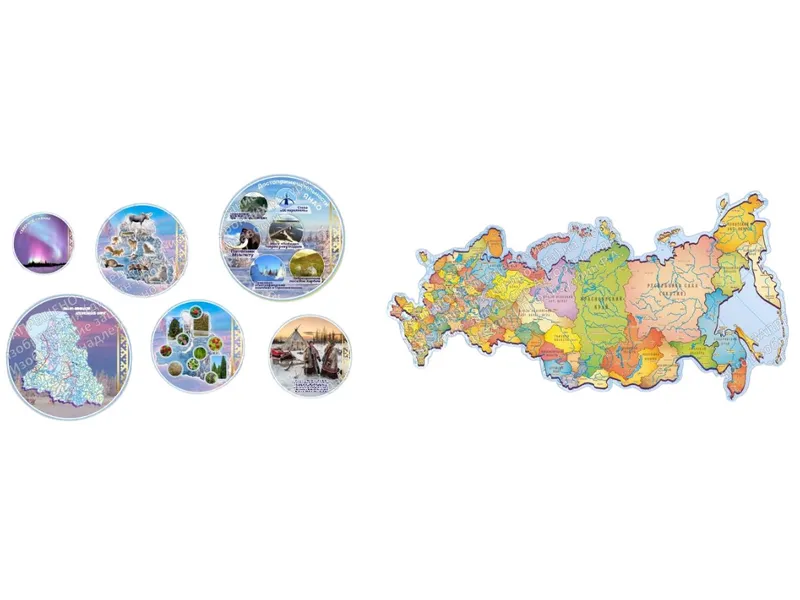 Комплект стендов: Карта России и достопримечательности ЯНАО, с подсветкой