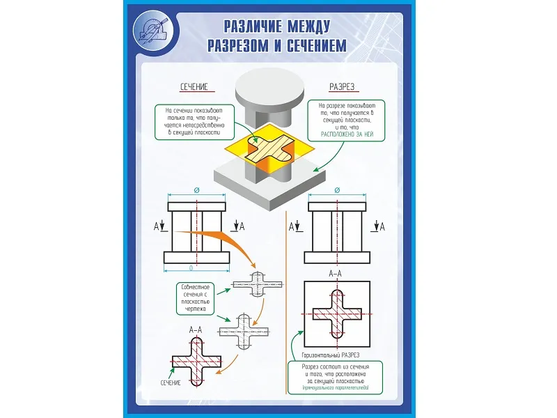 Стенд «Различие между разрезом и сечением» 1×0,7 м