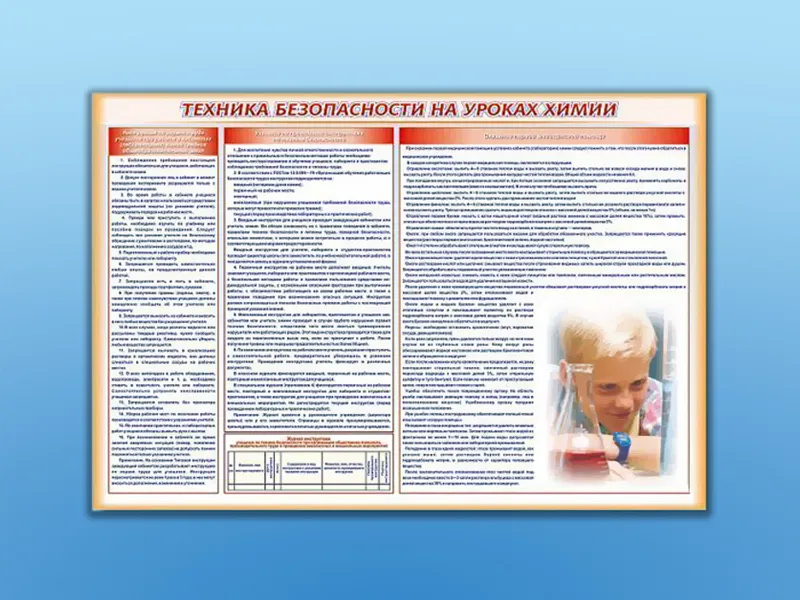 Стенд-уголок «Техника безопасности» для уроков химии, карман A4