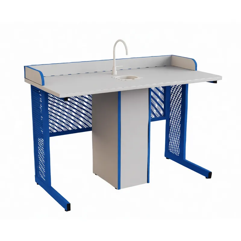 Стол ученический для кабинета химии/биологии прямоугольная труба с сантехникой и бортом ДСП