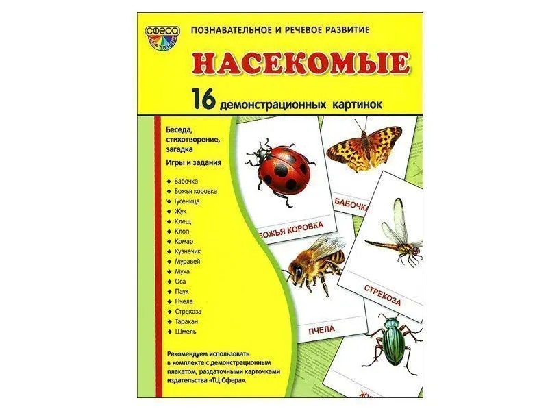 Демонстрационные картинки «Насекомые» для школы