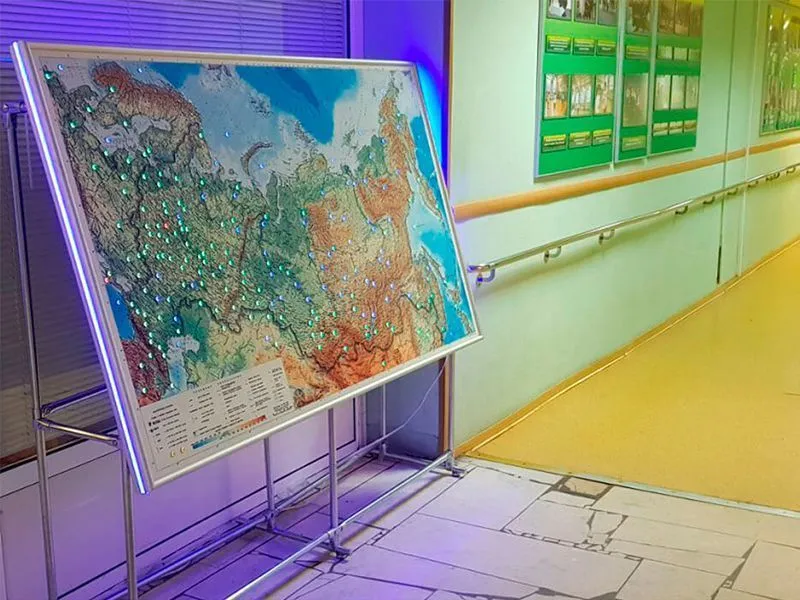 Стенд Карта России рельефная, с кнопками, 204х124х5 см, для детей с ОВЗ