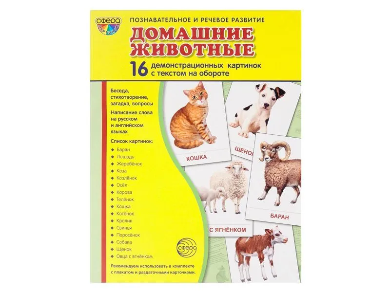Демонстрационные картинки «Домашние животные» — 16 шт.