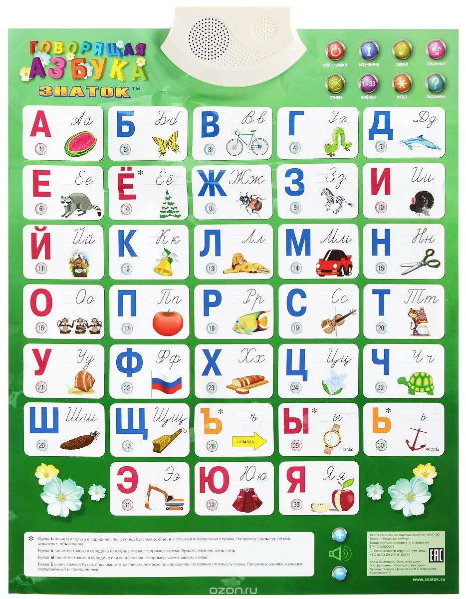 Плакат звуковой Азбука, для детей с ОВЗ