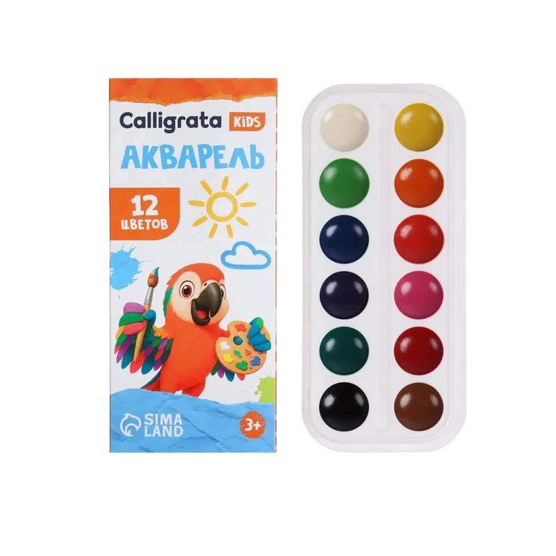 Акварель 12 цветов Calligrata, без кисти, картон
