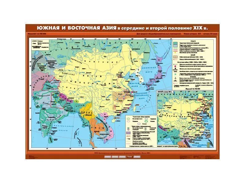 Учебная карта «Южная и Восточная Азия» XIX в., матовый ламинат