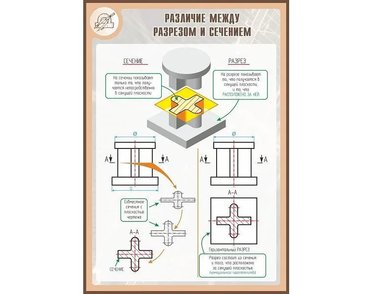 Стенд «Различие между разрезом и сечением» 1×0,7 м