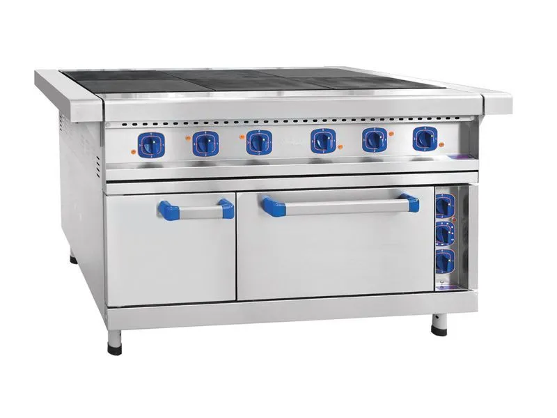 Плита электрическая на подставке, нерж.ст., эмаль, 6 конфорок, духовка, 126,5(147,5)x85x86 см