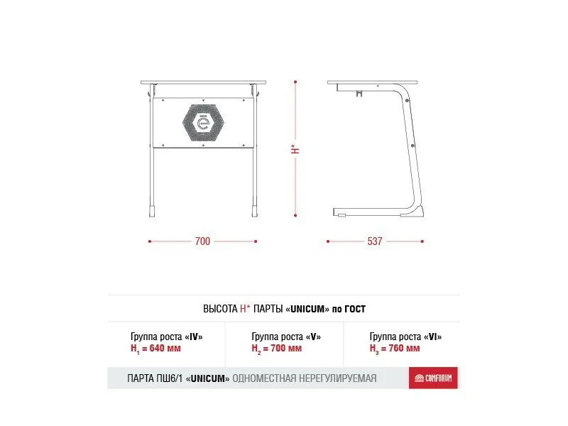 Школьная парта Unicum одноместная, нерегулируемая
