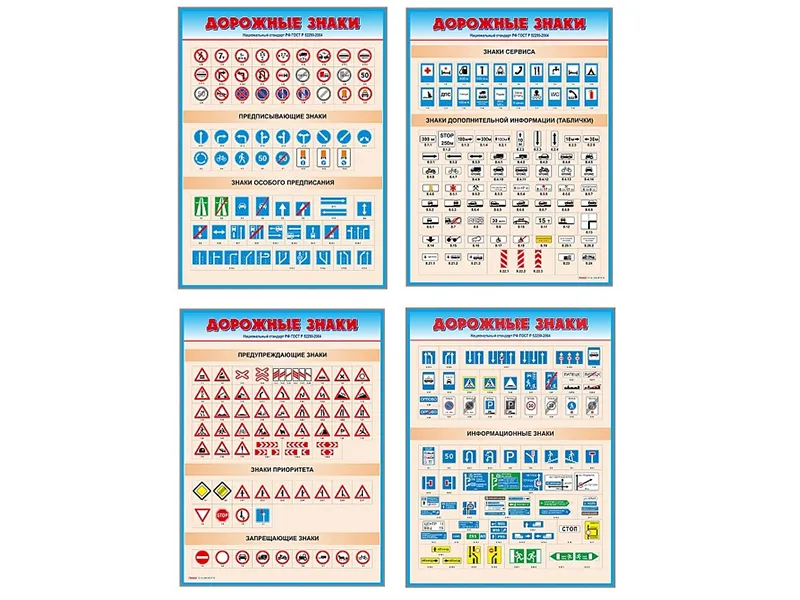Комплект стендов по ПДД Дорожные знаки 4 шт.
