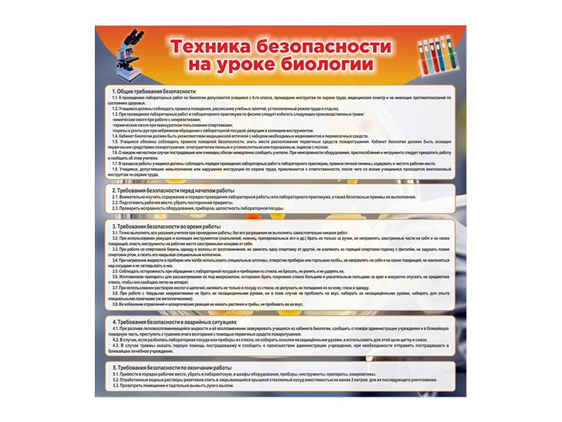 Стенд Техника безопасности на уроках биологии 90х90 см