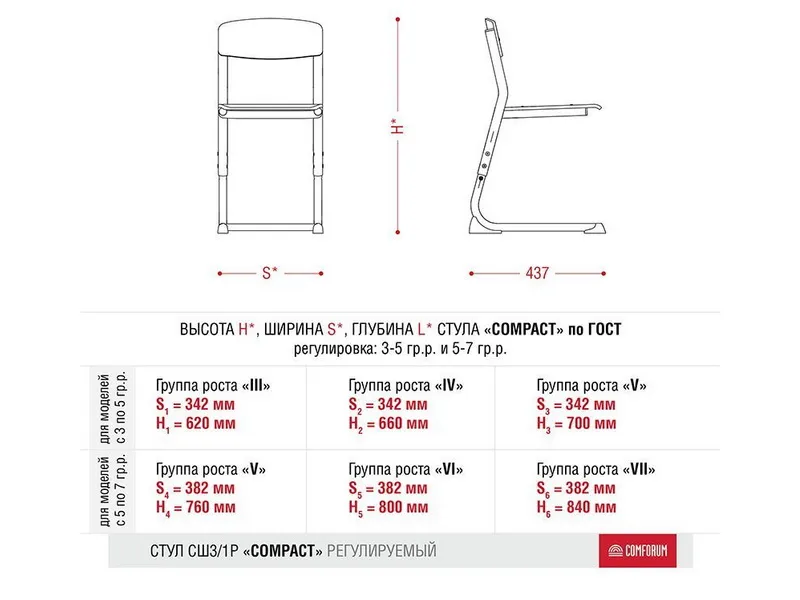 Школьный стул Compact, регулируемый по росту (цвет в ассортименте)