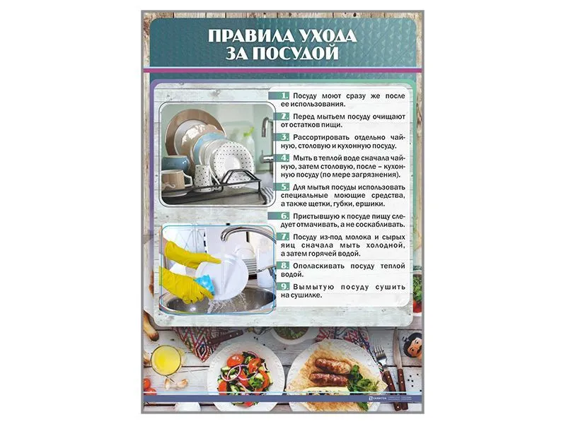 Стенд "Правила ухода за посудой" 700×1000 мм