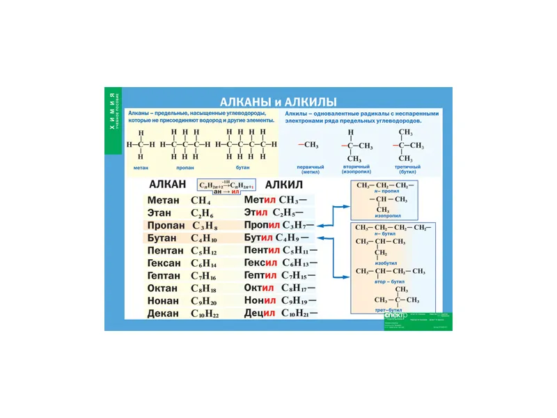 Таблица «Алканы и Алкилы» ламинированная
