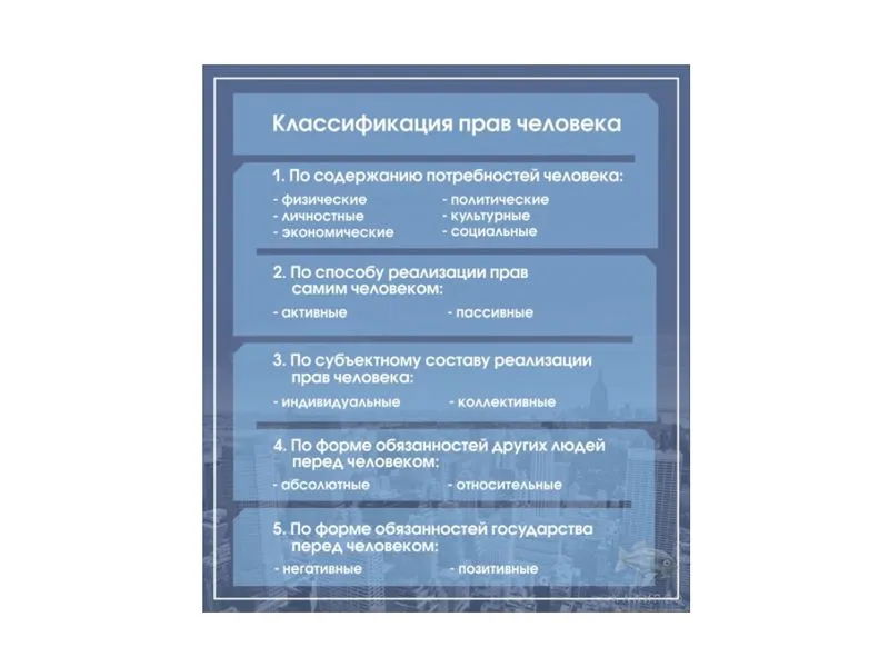Стенд «Классификация прав человека» 90×80 см