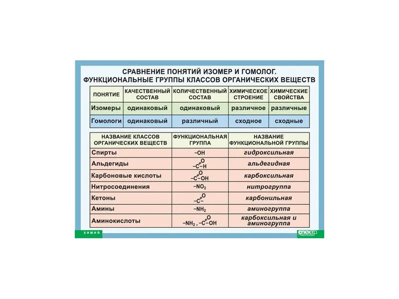 Таблица: сравнение понятий «изомер» и «гомолог»