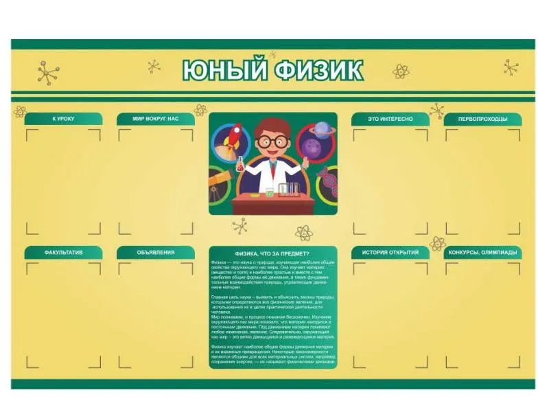 Стенд Юный физик 150х100 см
