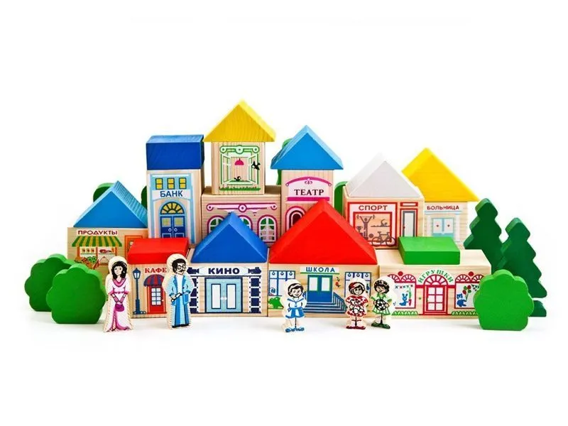 Деревянный конструктор «Город», 56 деталей