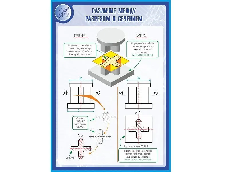 Стенд «Различие между разрезом и сечением» 1×0,7 м