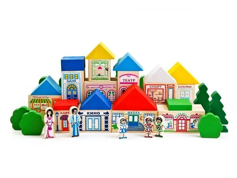 Деревянный конструктор «Город», 56 деталей