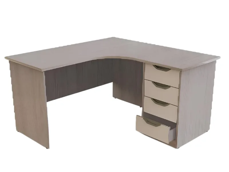 Стол письменный угловой с тумбой 4 ящика (ЛДСП 16 мм, рег.опоры)