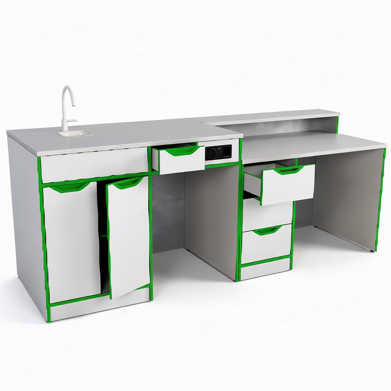 Стол лабораторный демонстрационный (с защитным, химостойким, термостойким покрытием, раковиной и пр)