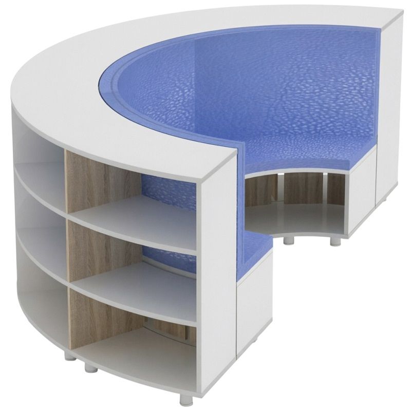 Полукруглый стеллаж для зонирования с мягким сидением 2800х1400х1009 мм (серый/дуб сонома)
