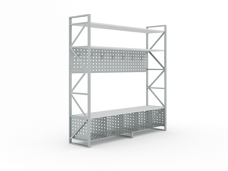 Вешалка односторонняя с открытой тумбой с перфорированными полками