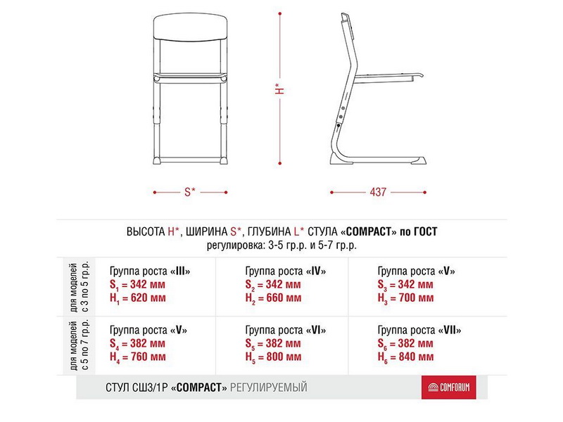 Школьный стул Compact, регулируемый по росту (цвет в ассортименте)