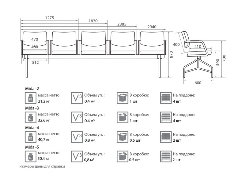 Секция стульев 3-х местная (сиденье и спинка мягкие)