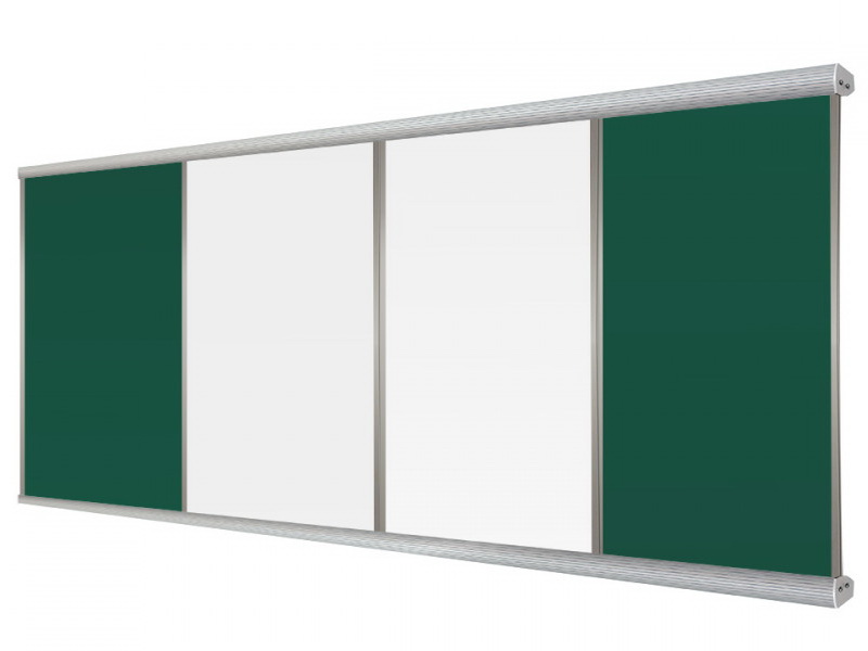 Раздвижная рельсовая система досок комбинированная 120х360 под интерактивную панель 4 рабочие поверх