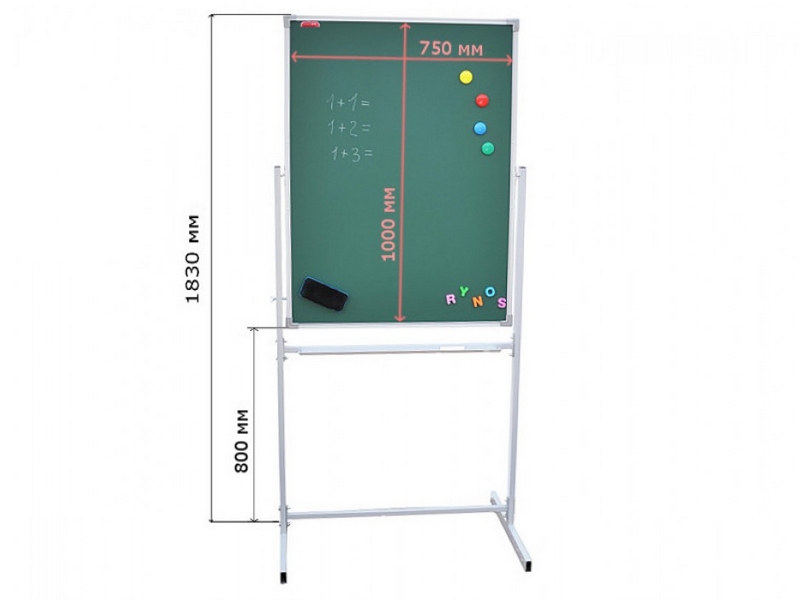 Доска меловая одноэлементная передвижная 100х75 см, поворотная