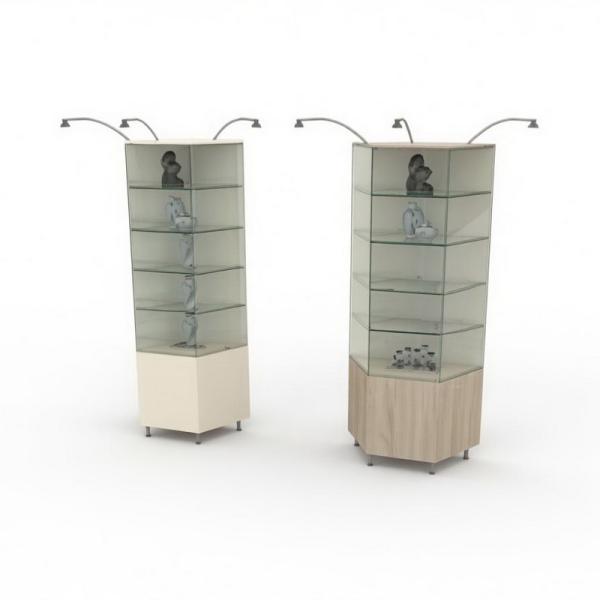 Витрина стекл.трапеция 5 полок 900х415х2220 подсветка и замок