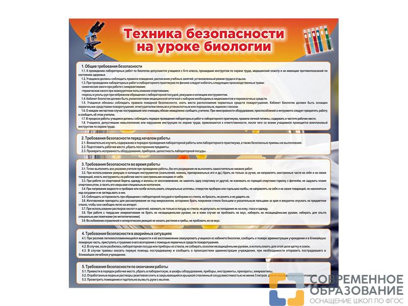 Стенд Техника безопасности на уроках биологии 90х90 см