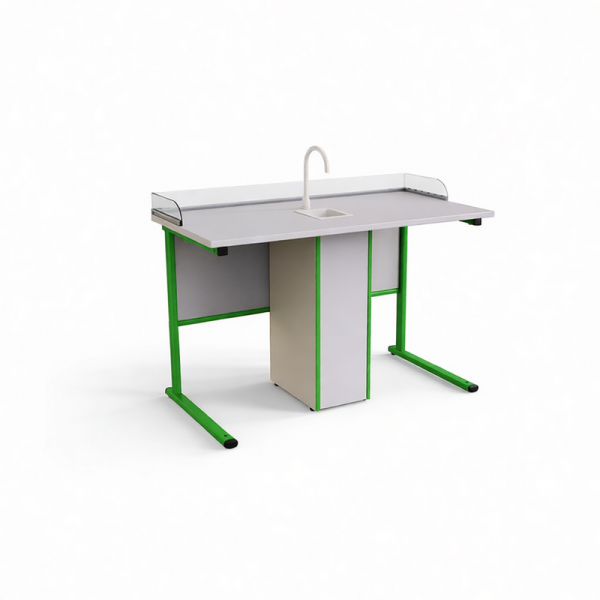 Стол ученический плоскоовальная труба с сантехникой и бортом Оргстекло