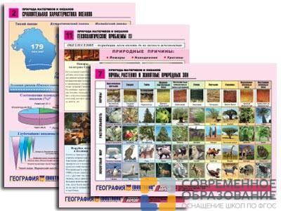 Таблицы по географии  "Природа материков и океанов", А4, 12 шт.