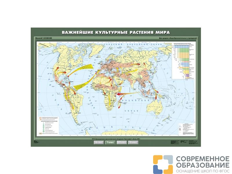 Учебная карта "Важнейшие культурные растения мира", 100х140
