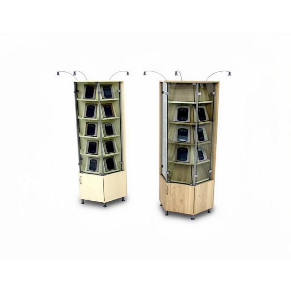 Витрина стекл.трапеция 5 накл.полок 900х415х2220 подсветка и замок