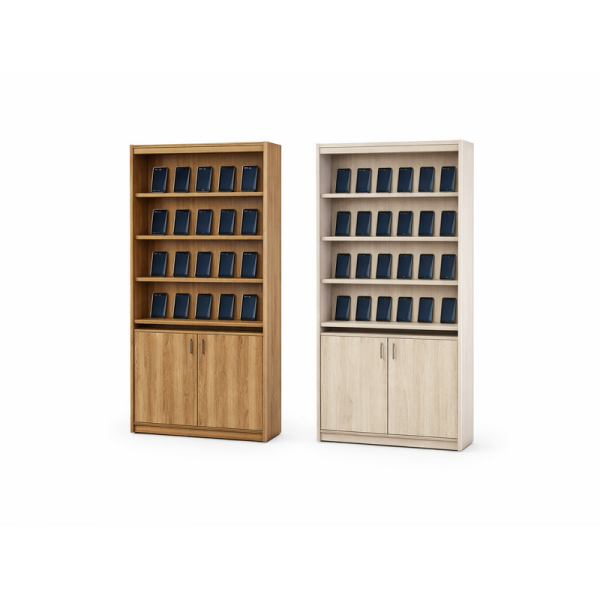 Стеллаж выставочный 4 накл.откр.полки 900х292(308)х2090 закр.шкаф на замке